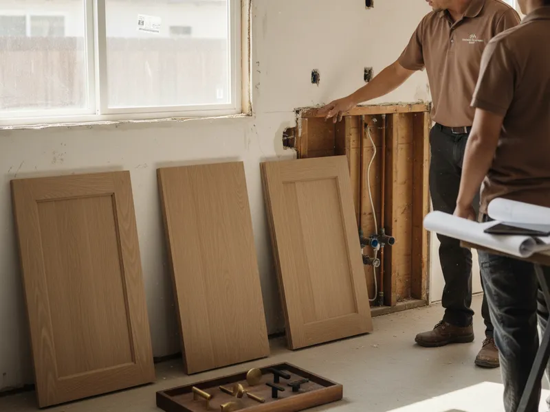 Sample kitchen cabinet doors in shaker, flat-front, and raised-panel profiles